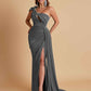 Gorgeous One Shoulder Bow Knot Soft Satin Side Slit Floor-Length Mermaid Bridesmaid Dresses