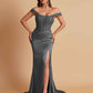 Sexy Soft Satin V-neck Off-the-shoulder Strapless Side-Slit Mermaid Bridesmaid Dresses