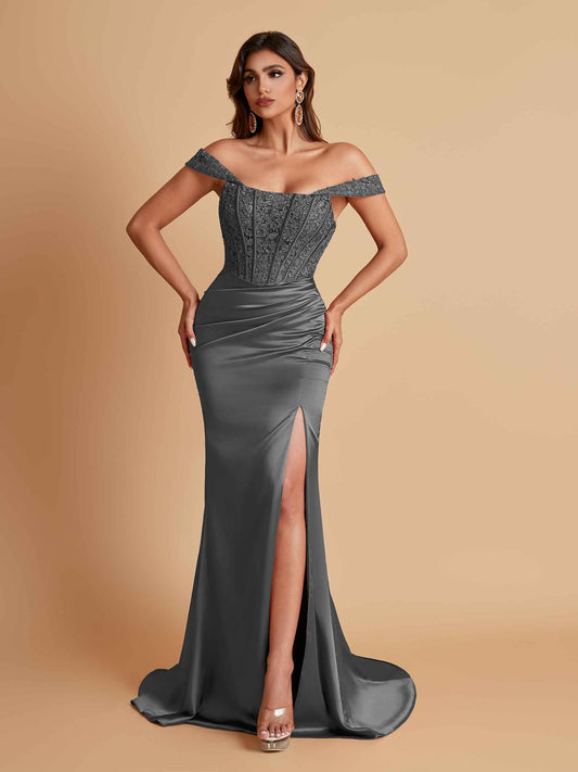Sexy Soft Satin V-neck Off-the-shoulder Strapless Side-Slit Mermaid Bridesmaid Dresses