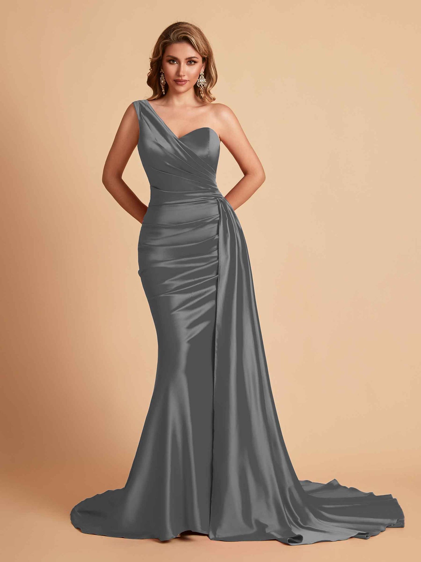 Sexy Satin Mermaid One Shoulder Maxi Long Bridesmaid Dresses Online
