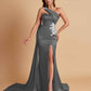 Elegant Soft Satin Sweetheart One Shoulder Side-Slit Mermaid Bridesmaid Dresses
