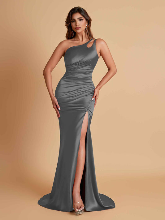 Sexy Soft Satin Mermaid One Shoulder Floor-Length Mermaid Bridesmaid Dresses