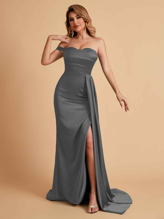 Sexy One-Shoulder Sweetheart With Train With High Split Floor-Length Bridesmaid Dresses