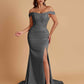 Elegant Soft Satin Mermaid Off Shoulder Side Slit Floor-Length Mermaid Bridesmaid Dresses