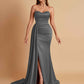 Elegant Soft Satin Sweetheart Strapless Side-Slit Mermaid Bridesmaid Dresses