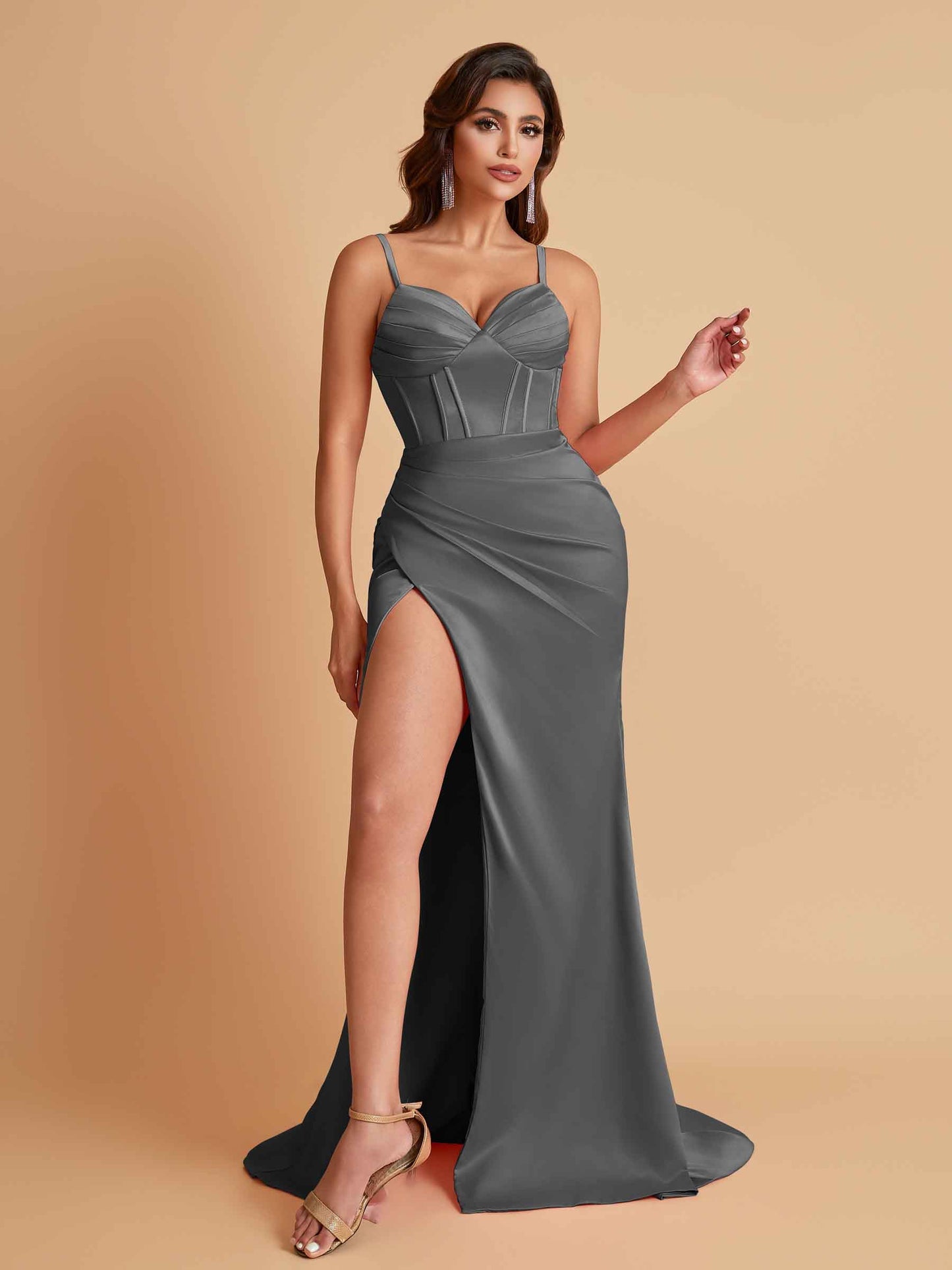 Simple Soft Satin Mermaid V-neck Floor-Length Mermaid Bridesmaid Dresses