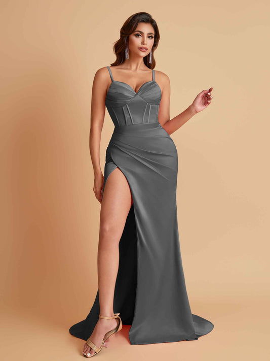 Simple Soft Satin Mermaid V-neck Floor-Length Mermaid Bridesmaid Dresses