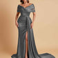 Elegant Soft Satin V-neck Off-the-Shoulder Side-Slit Mermaid Bridesmaid Dresses