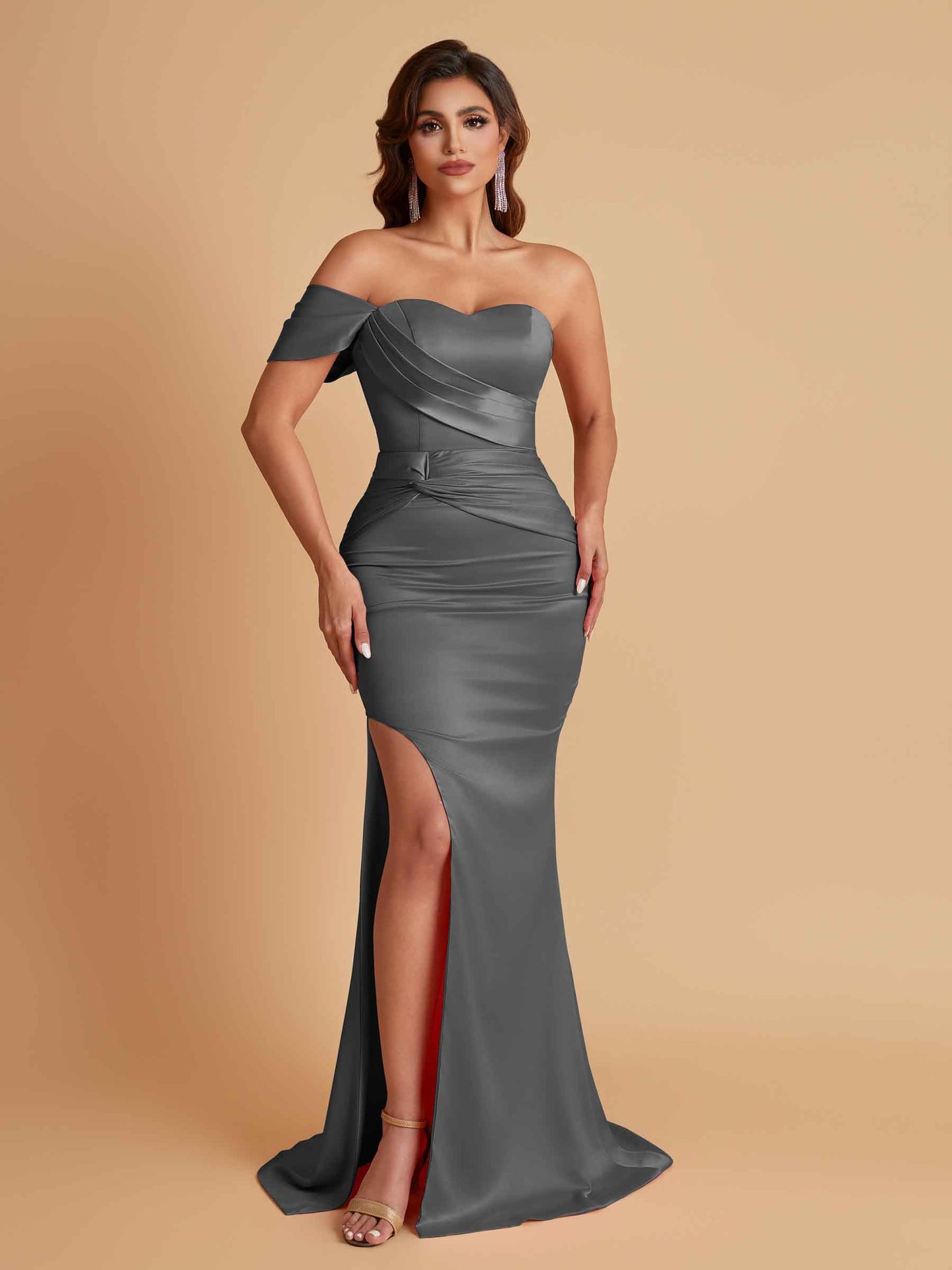 Sexy Soft Satin Mermaid One Shoulder Floor-Length Mermaid Bridesmaid Dresses