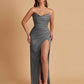 Sexy Soft Satin Mermaid V-neck Side Slit Floor-Length Bridesmaid Dresses Online