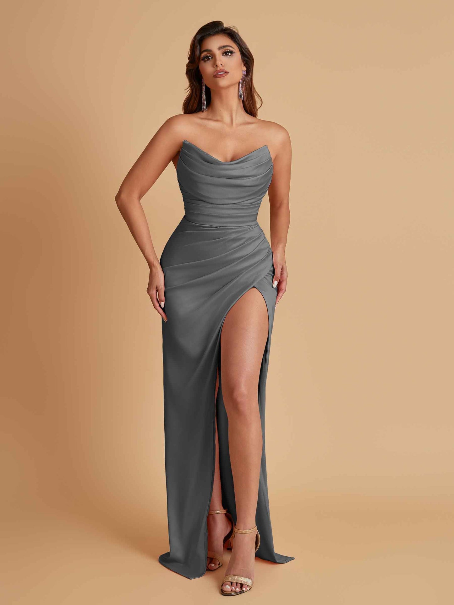 Sexy Soft Satin Mermaid V-neck Side Slit Floor-Length Bridesmaid Dresses Online