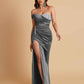 Sexy Soft Satin Mermaid One Shoulder Side Slit Floor-Length Mermaid Bridesmaid Dresses