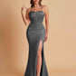 Sexy Soft Satin Mermaid Spaghetti Straps Side Slit Floor-Length Bridesmaid Dresses