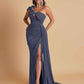 Gorgeous One Shoulder Bow Knot Soft Satin Side Slit Floor-Length Mermaid Bridesmaid Dresses