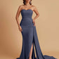 Simple Soft Satin Mermaid Strapless Floor-Length Mermaid Bridesmaid Dresses