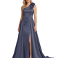 One Shoulder Sleeveless Mother of the Brides Dresses Floor Length Slit With Train