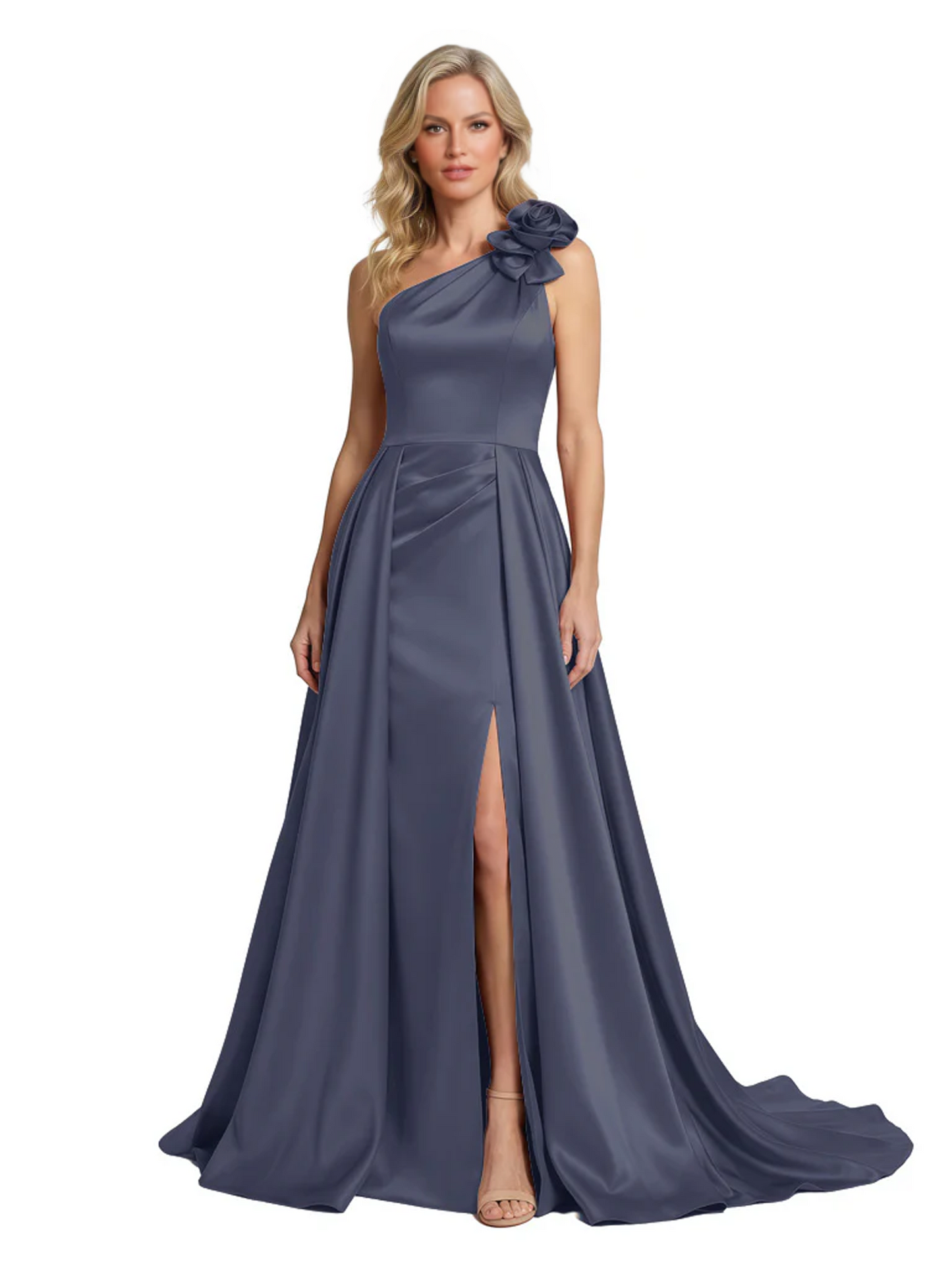 One Shoulder Sleeveless Mother of the Brides Dresses Floor Length Slit With Train