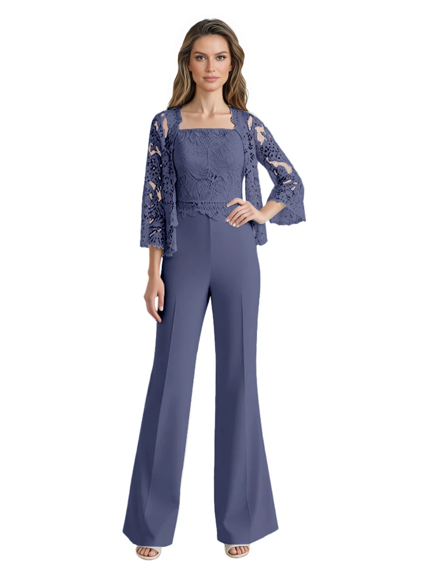 Mother of the Bride Jumpsuit with Lace Jacket 3/4 Sleeve Formal Pant Suit