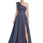 Luxury Bow Black Formal Dress One-Shoulder A-Line Gowns with Sexy Side Slit 2026