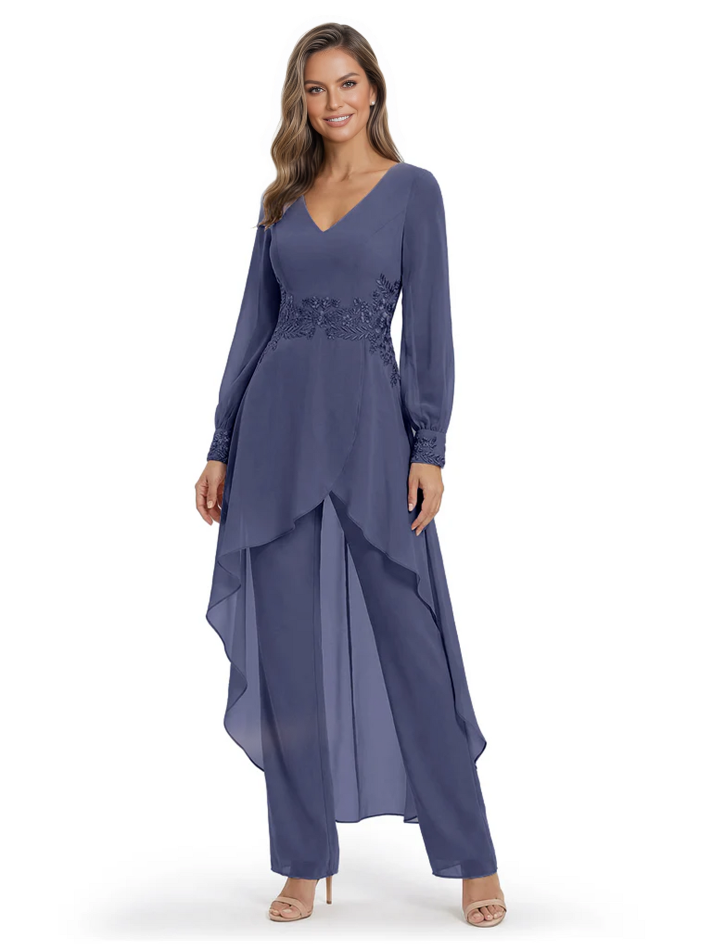 Luxury Black Formal Trousers Set High-Low Chiffon Top with Sparkling Beaded Detail