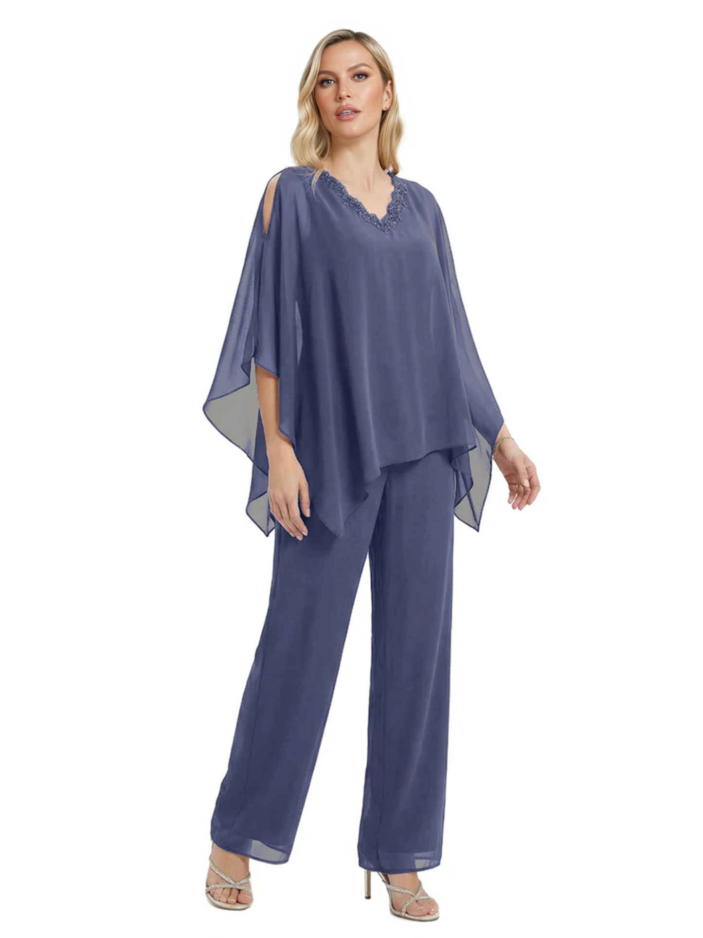 V-Neck Chiffon Mother of the Brides Dresses Plus Size Jacket Suits Wedding