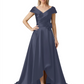 Off Shoulder Mother of the Bride Dress High-Low Satin Gown with Portrait Neckline