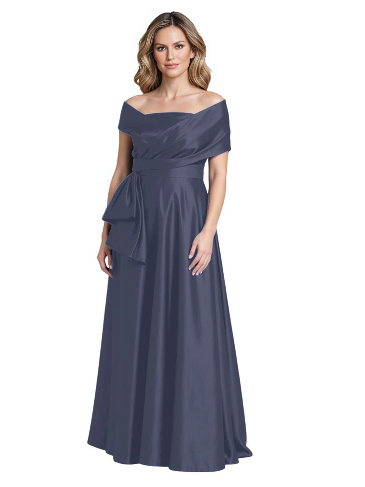 Formal Floor-Length Mother of the Bride Gown Sleeveless Satin Maxi Dress with Drape