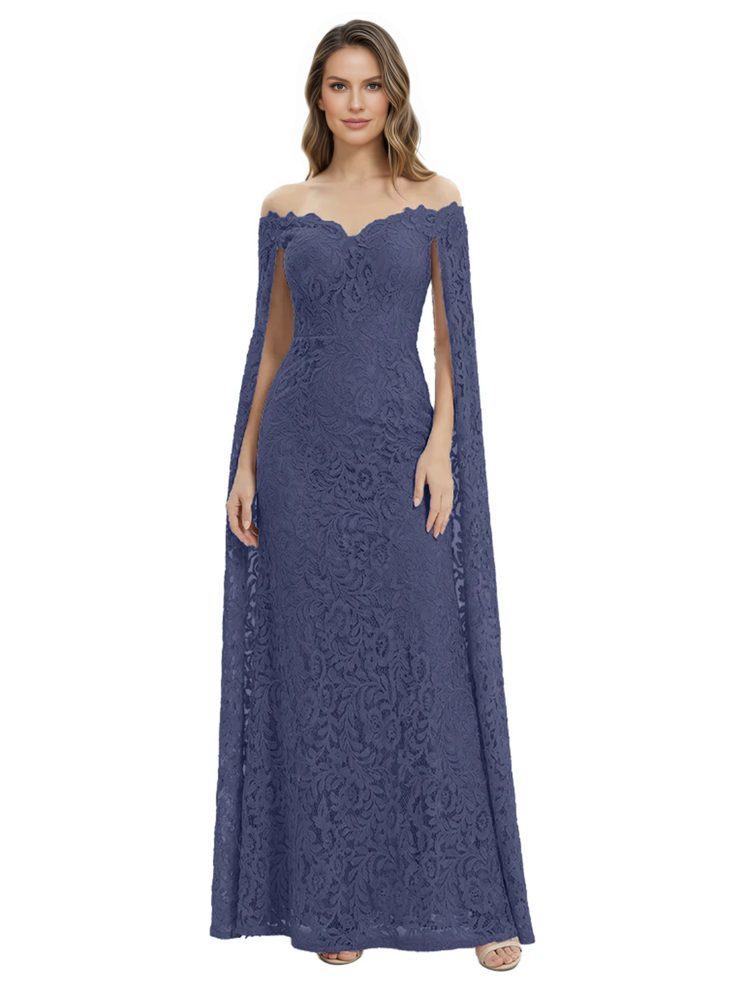 Elegant Mother of the Groom Gown Floral Lace Embroidered Formal Dress with Cape