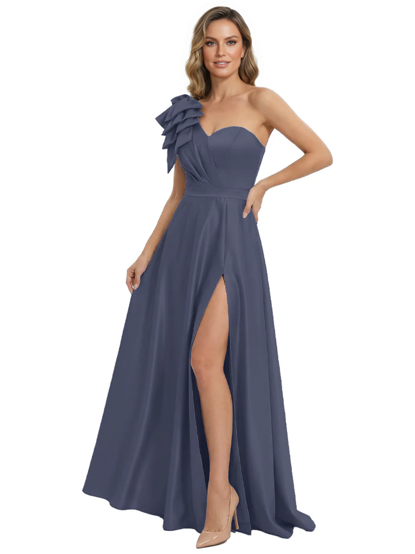 Elegant Mother of the Groom Dress A-Line Satin Formal Gown with High Slit Ruched Bodice