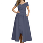 Formal Floor-Length Mother of the Bride Gown Satin Maxi Dress with Slit Off Shoulder