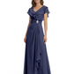 Elegant Mother of the Groom Dress Cascading Ruffle Chiffon Formal Gown Rhinestone