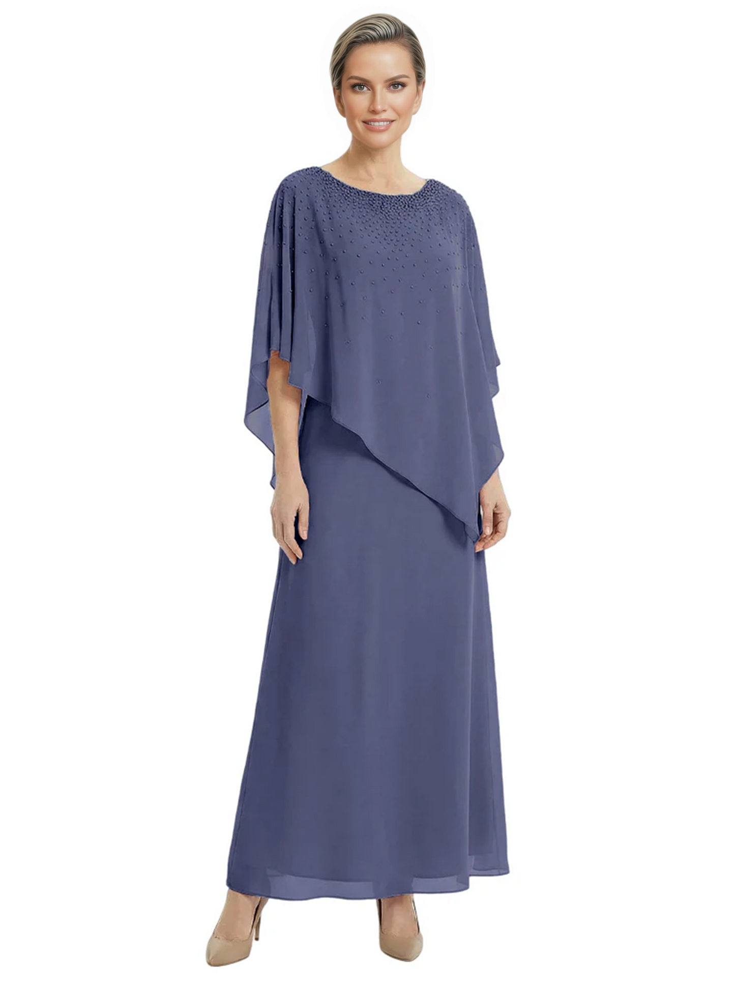Elegant Mother of Bride Dresses Evening Gowns Trending 2026 Styles with Asymmetric Cape