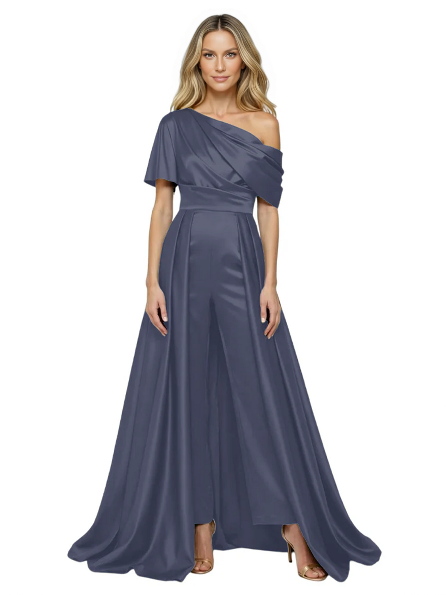 One Shoulder Mother of Bride jumpsuits Formal Gowns Floor Length Detachable Train