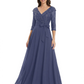 Chiffon Mother of the Bride Dress with Sequin V-Neck and Elegant Bow Sash