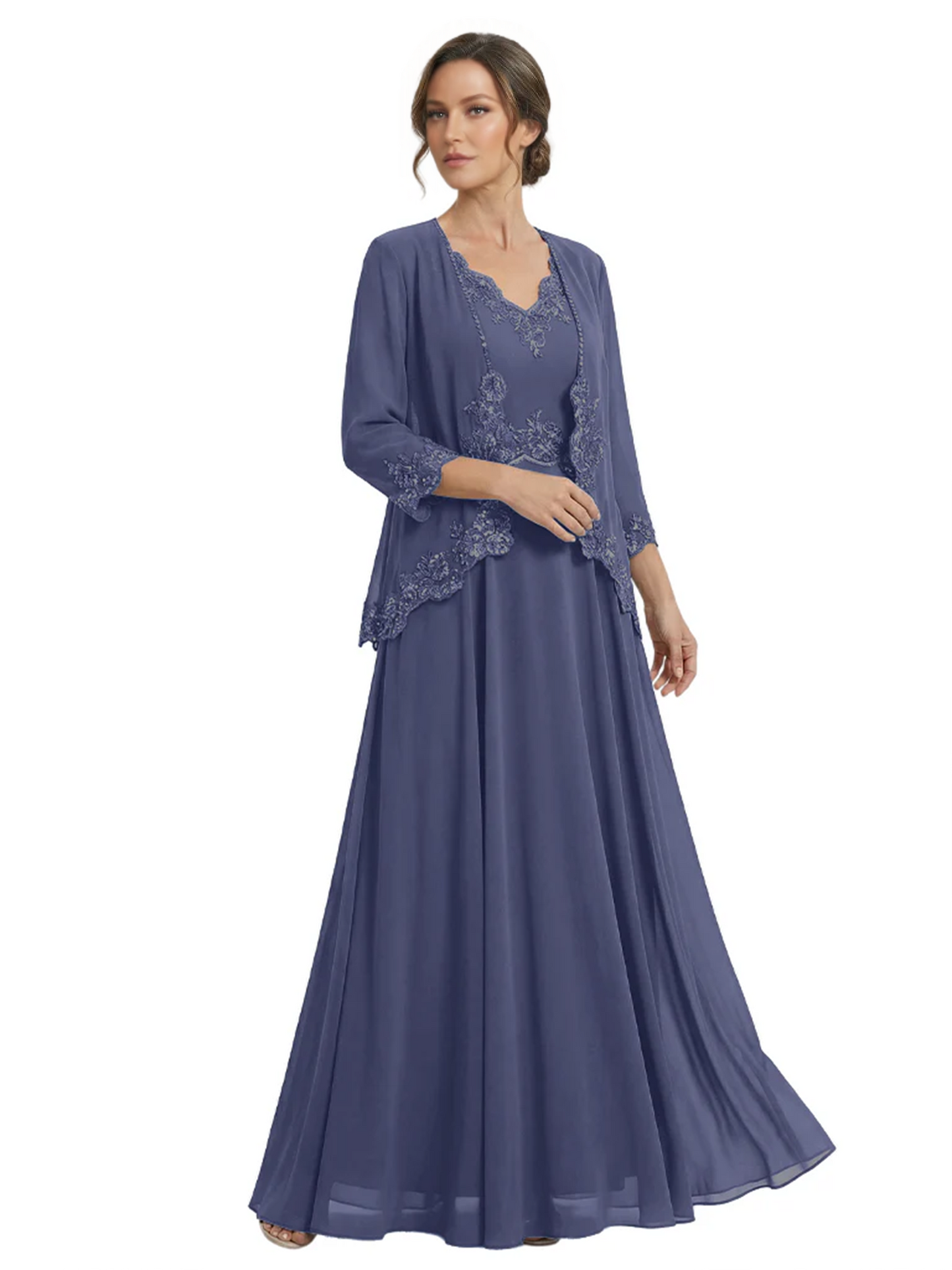 Plus Size A-line Chiffon 3/4 Sleeves Mother of the Brides Dresses Long Jacket Dress