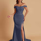 Elegant Soft Satin Mermaid Off Shoulder Side Slit Floor-Length Mermaid Bridesmaid Dresses