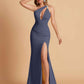 Sexy Mermaid One Shoulder Key Hole Bridesmaid Dresses Floor Length Bridal Party Dresses