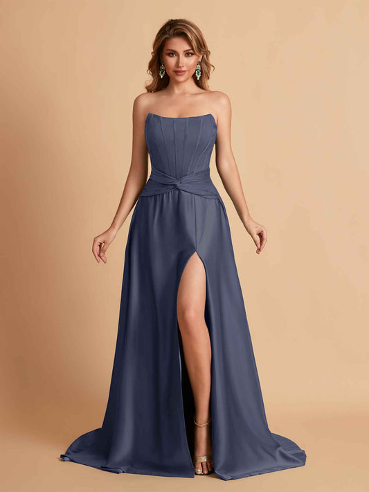 Elegant Satin Sweetheart A-Line Side Slit Floor Length Bridesmaid Dresses