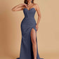 Elegant Soft Satin Mermaid V-neck Side Slit Floor-Length Bridesmaid Dresses Online