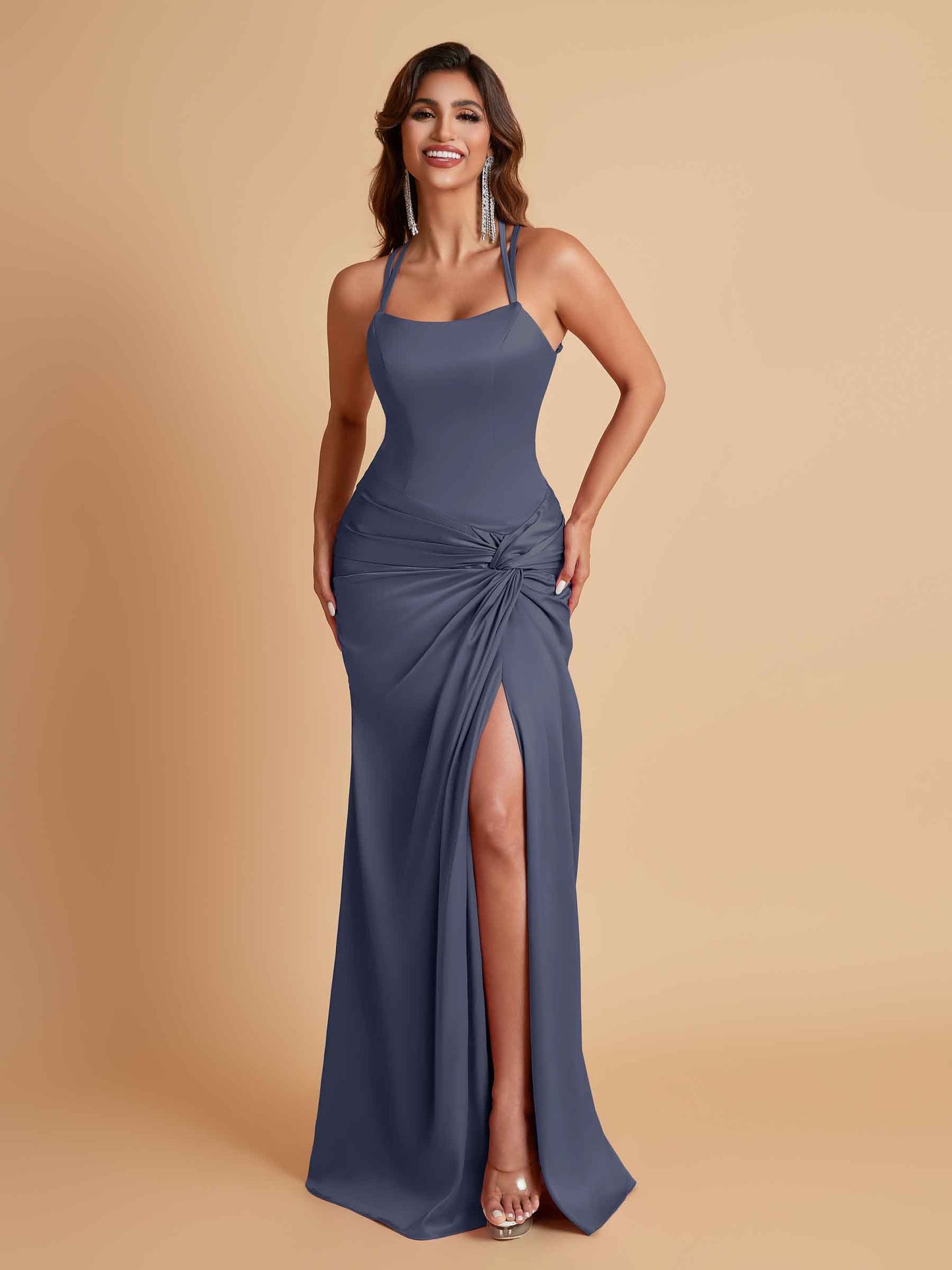 Gorgeous Square Criss Cross Soft Satin Side Slit Floor-Length Mermaid Bridesmaid Dresses