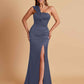 Elegant Soft Satin One Shoulder Strapless Side-Slit Mermaid Bridesmaid Dresses