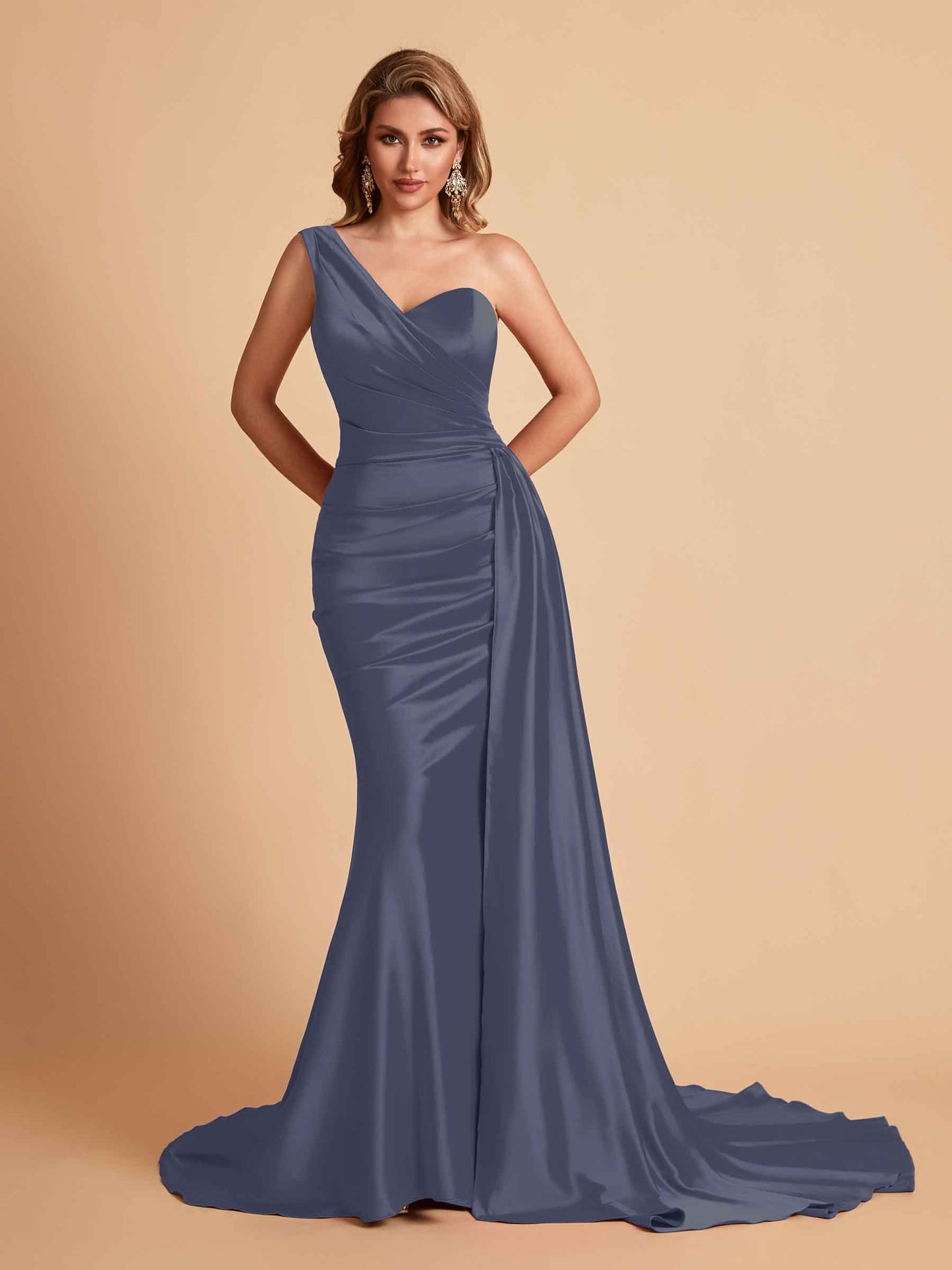 Sexy Satin Mermaid One Shoulder Maxi Long Bridesmaid Dresses Online