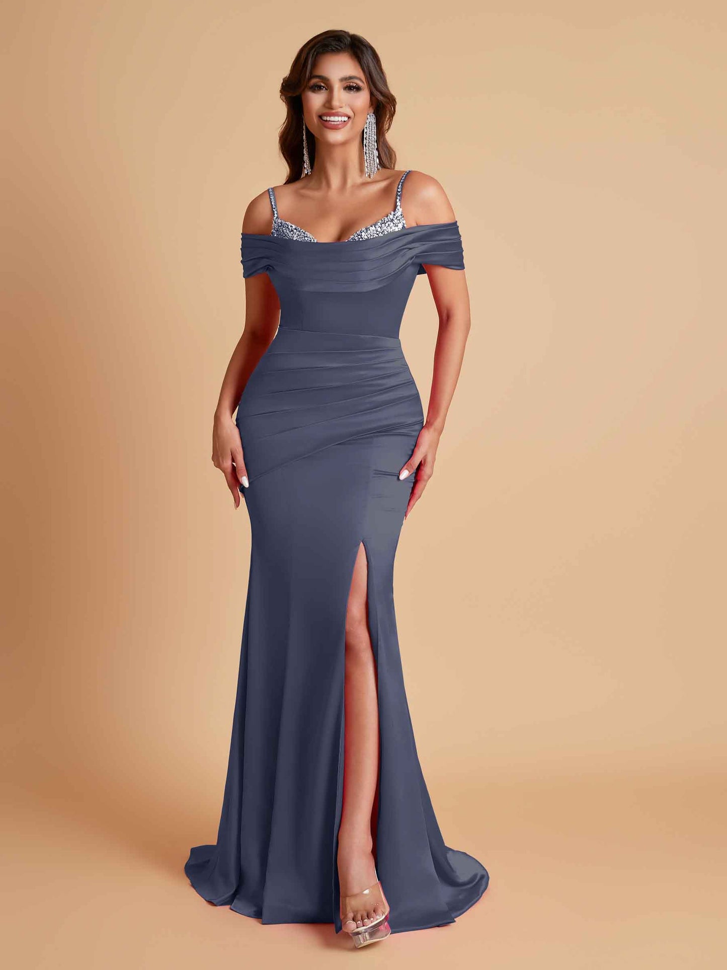 Elegant Soft Satin Mermaid Spaghetti Straps Floor-Length Mermaid Bridesmaid Dresses