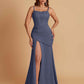 Sexy Soft Satin Mermaid Spaghetti Straps Side Slit Floor-Length Bridesmaid Dresses
