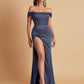Sexy Off the Shoulder Soft Satin Side Slit Floor-Length Mermaid Bridesmaid Dresses