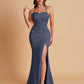 Sexy Soft Satin Mermaid Spaghetti Straps Side Slit Floor-Length Bridesmaid Dresses