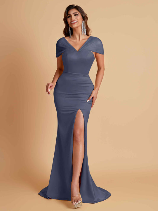 Sexy Soft Satin Mermaid V-neck Floor-Length Mermaid Bridesmaid Dresses