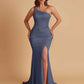 Sexy Soft Satin Mermaid One Shoulder Side Slit Beading Floor-Length Bridesmaid Dresses Online