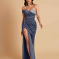 Sexy Soft Satin Mermaid One Shoulder Side Slit Floor-Length Mermaid Bridesmaid Dresses