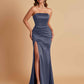 Elegant Soft Satin Strapless Split Side Mermaid Bridesmaid Dresses